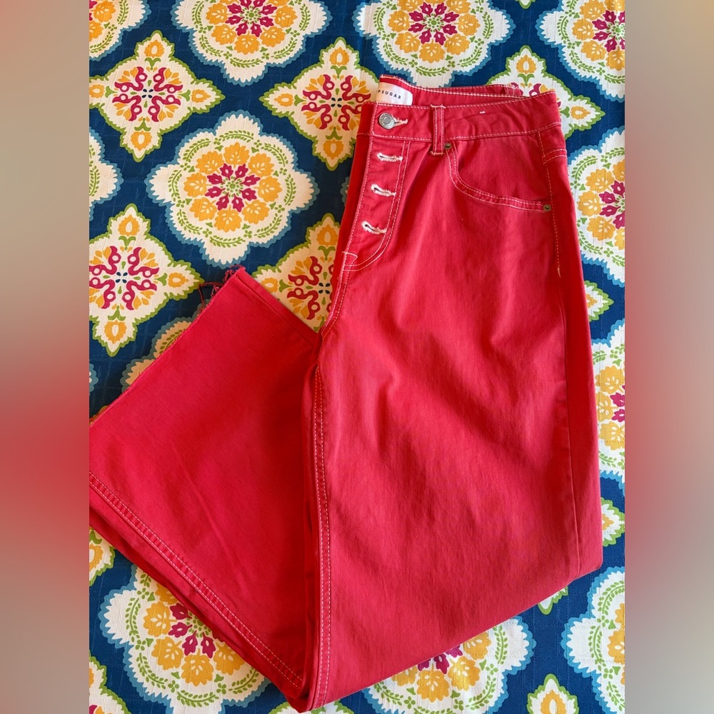 POPSUGAR Women's Wide-Leg High-Rise Jeans in Red